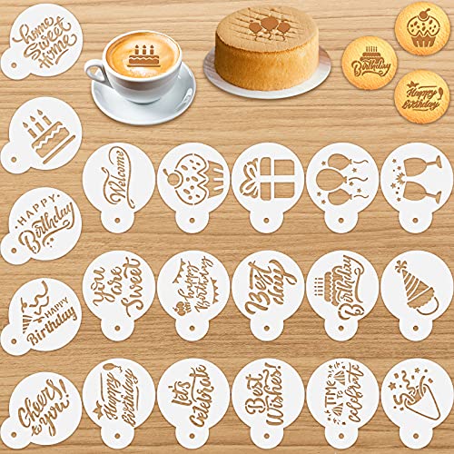 Tenare 20 Pcs Birthday Cookie Stencil for Baking Decoration