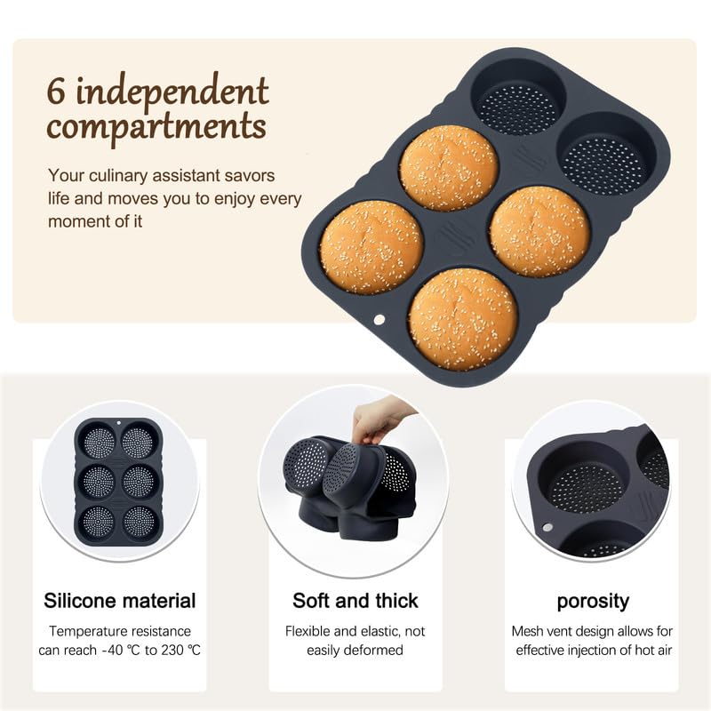 Hamburger Bun Pan,Silicone Hamburger Bun Mold - color: 6 Cavity