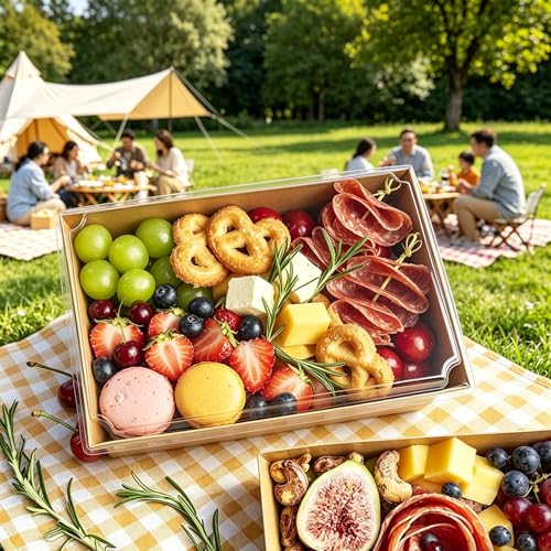 8"x6" Charcuterie Boxes, 50 Pack Charcuterie Boxes with Clear Lids, Large Disposable Take Out Bakery Boxes, To Go Containers for Charcuterie, Delicatessen, Sandwiches, Cookies, Salads (50, Brown) - color: Brown