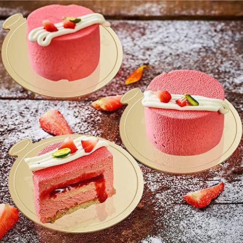 WANBAO 200 Pcs 4 Inch Round Mini Cake Boards Mousse Cupcake Base, Gold 9cm - size: 4 Inch (200 count)