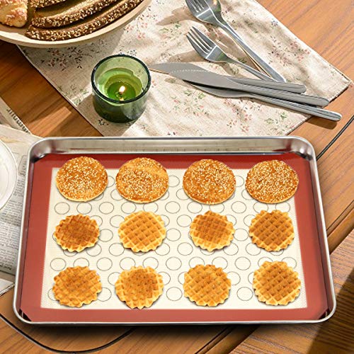 Wildone Baking Sheet with Silicone Mat Set, Set of 4 (2 Sheets + 2 Mats), Wildone Stainless Steel Cookie Sheet Baking Pan with Silicone Mat, Size 12 x 10 x 1 inch, Non Toxic & Heavy Duty & Easy Clean - size: 12 x 10 x 1 inch