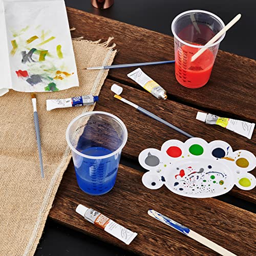 100 PACK 10 oz Plastic Measuring Cups, with 100 Wooden Mixing Sticks
