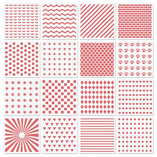 Cookie Stencils for Royal Icing Cookies Sugar Cookie, 16 Pcs 6x6in Reusable Plastic Biscuit Cake Stencils with Checkered Star Heart Dog Paw Shapes for Airbrush Baking Craft Drawing DIY Art Decor - style: Line Style 2