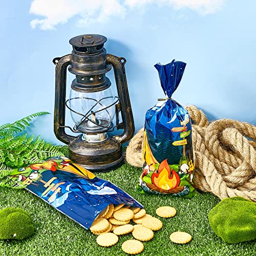 Gueevin 100 Pcs Camping Party Treat Bags with Ties, Camping Pattern