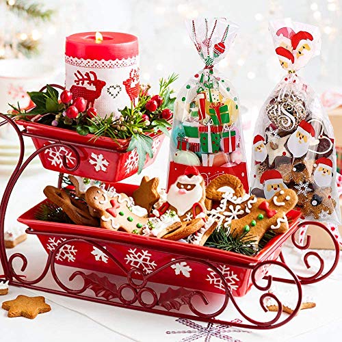 STEFORD 144PCS Christmas Cellophane Bags,Xmas Clear Candy Treat Cellophane Bag with 210PCS Twist Ties for Christmas Party Favors