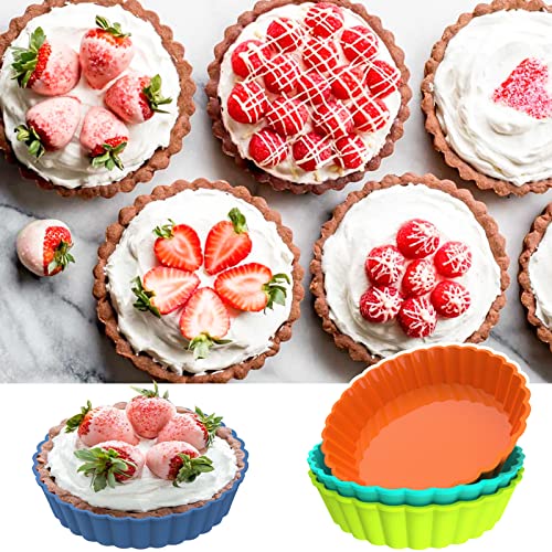 Webake 8 Pack Silicone Tart and Pie Molds, 5 Inches Silicone Round Mold Individual Small Fluted Cake Pans Mini Quiche Tart Pans for Baking - style: Tart