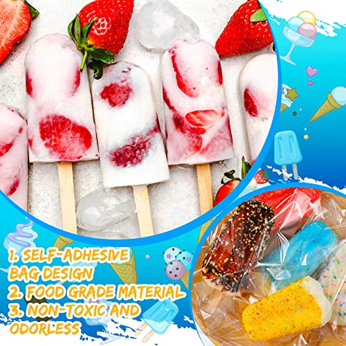 Capoda 600 Pcs Ice Lolly Sticks and Plastic Bags Set,Clear Self-adhesive