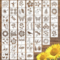 50 PCS Flower Painting Stencils Reusable Flower Stencils for Painting on Wood Rocks Canvas Fabric Glass Pottery 4x4 Inch - color: Flower Plant