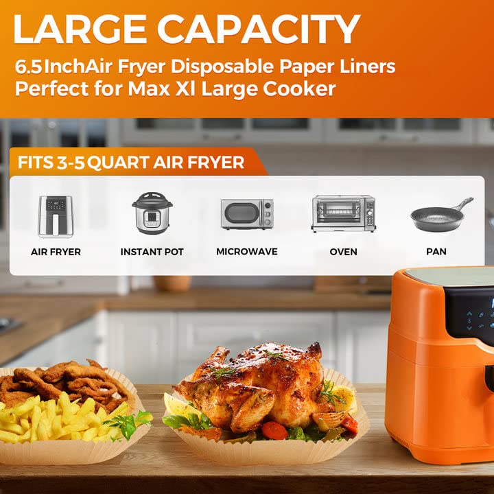 Vailnd 100PCS 6.5IN Square Air Fryer Paper Liners Disposable for 3-5QT - size: 6.5 inch Square