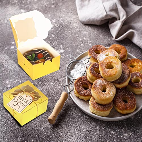 KPOSIYA 10pcs Small Cookie Boxes with Window, 4x4x2.5 Gold Bakery Box - color: Gold, size: 10
