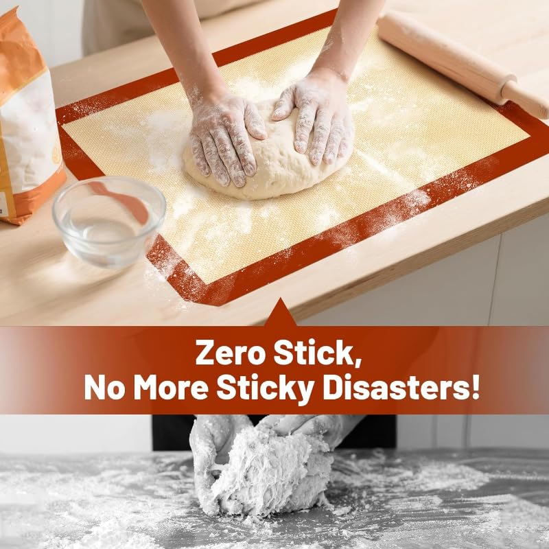 3 Pack Silicone Baking Mats, Reusable Nonstick Baking Pads, Kitchen Oven Liners for Cookie Macaron Bread Cake