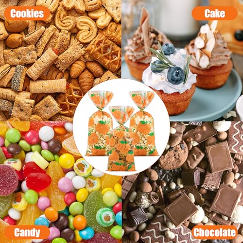 peony man 120 Pcs Fall Cellophane Treat Bags Fall Pumpkin Candy Bags Glitter Autumn Plastic Goodie Treat Bag Clear Thanksgiving Gift Bag with Twist Ties for Autumn Harvest Thanksgiving Party Supplies