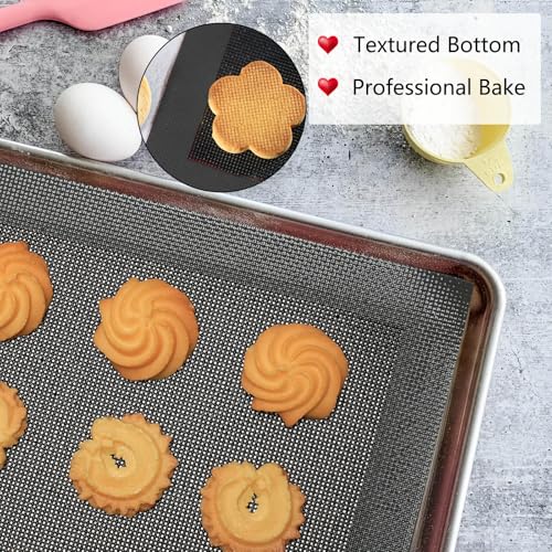 AMYONE Perforated Silicone Baking Mats, 2 PCS Gray Mesh Baking Mats for Half Sheet, Non-Stick Reusable Eclair Oven Liners for Homemade Bread/Pizza/Sugar Cookie 11 5/8" x 16 1/2", Deep Space Grey - color: Grey & Black