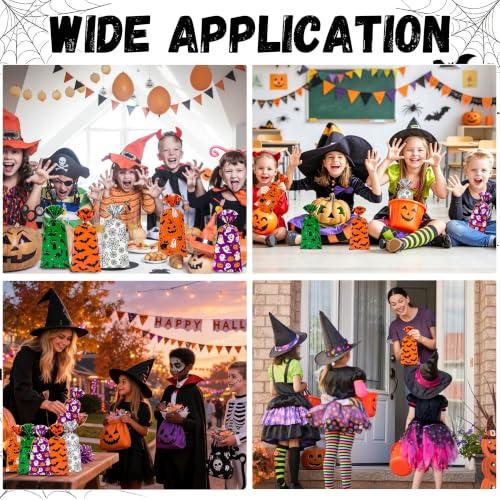 100 Pcs Halloween Treat Bags with 110 Gold Twist Ties - 5x11 Inches Halloween Cellophane Bags for Candies, Snacks, Party Favors & Gift Packaging, 2.8 Mil Thick Plastic Halloween Goodie Bags for Kids - color: Halloween 100pcs（5 Design）