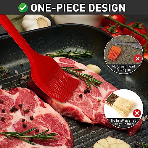 Begonia Silicone Basting Pastry Brush,2pcs 10+8 inch BBQ Sauce Brush,Red - color: Red
