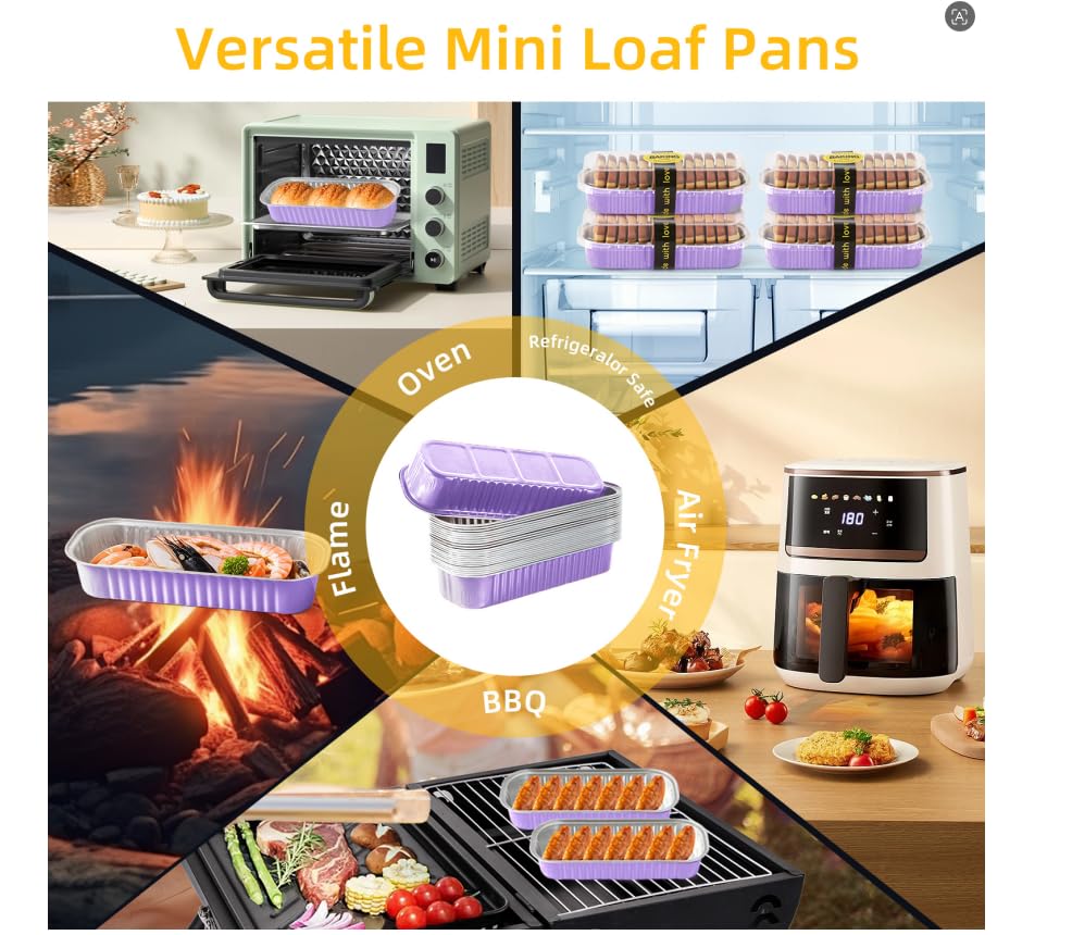 Lavender Purple Mini Loaf Pans with Lids & Spoons, 30 Count 6.8oz Disposable Aluminum Foil Cake Pans, Mini Cake Containers & Baking Tins for Desserts, Party Favors, Baking & Gift Packaging - color: Lavender Purple