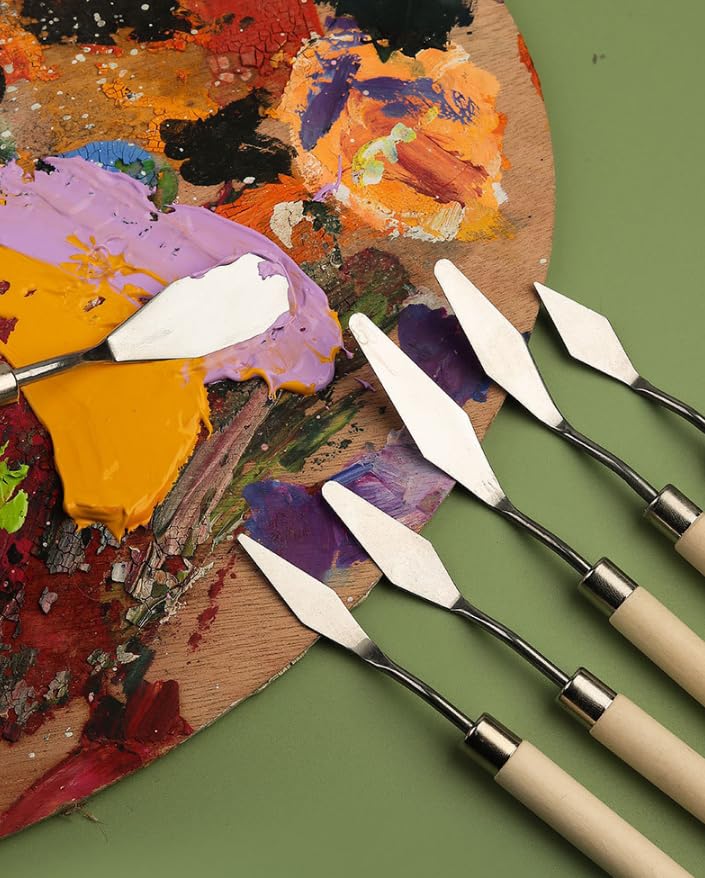 7-Piece Palette Knife Set | Stainless Steel Spatulas for Texture Painting - color: Wood