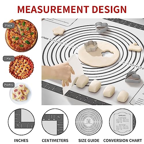Silicone Baking Mat with Measurement, Non Stick Siliocne Pastrty Mat for Dough Rolling, Making Cookies, Macarons, Bread, Cake and Candy Reusable Fondant Mat Baking Supplies - color: Gray, size: 26"L x 16"W