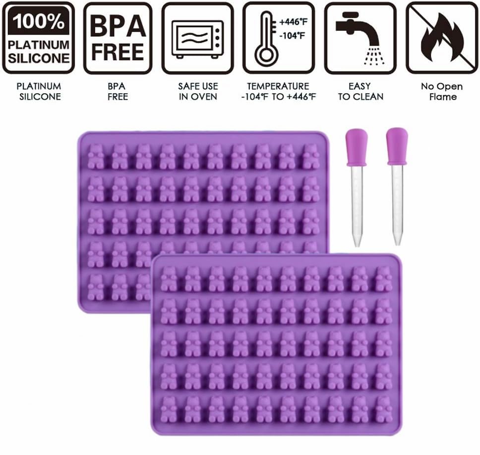 2 Piece Gummy Bear Silicone Molds For Chocolate Candy (Purple) - color: Purple