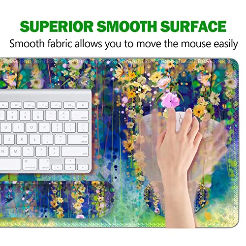 ARTSO Large Gaming Mouse Pad Set, Keyboard Wrist Rest Support + Mouse Wrist Cushion + Extended Mousepad + Coaster, 35x15.5in Multifunctional Desk Mat 4pcs, Oil Painting Flowers - color: Oil Painting Flowers