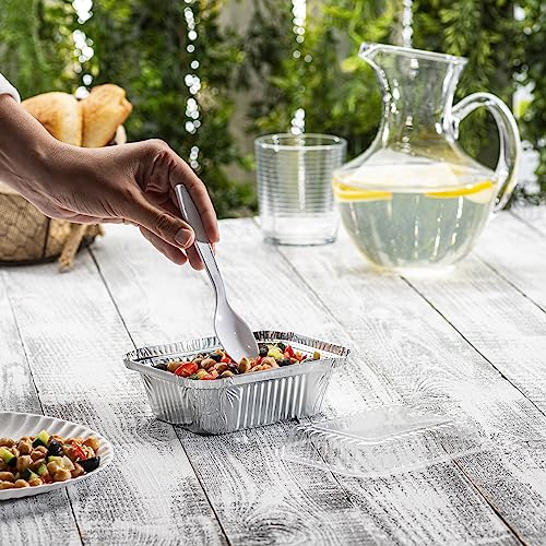 GUSTO 1 lb Disposable Aluminum Foil Takeout Pans with Clear Dome Lids, 5" x 4" – [100 Count] Great for Baking, Cooking, Storage, and Freezing (Formerly Comfy Package) - size: 5x4 - (100 Ct)