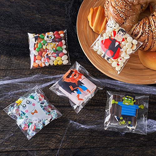 CCINEE 200pcs Halloween Treat Bags Clear Self-adhesive Candy Bags Cellophane Plastic Cookie Bags for Party Favors Halloween Decoration - size: 200 Count (Pack of 1)