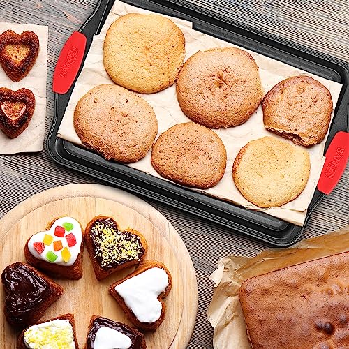 Nonstick Cookie Sheet Pan Carbon Steel Oven Tray Sheet Pan with Red Silicone Handles -Small Bakeware Pan Tray with Gray Coating Inside & Outside - color: Black, size: Small