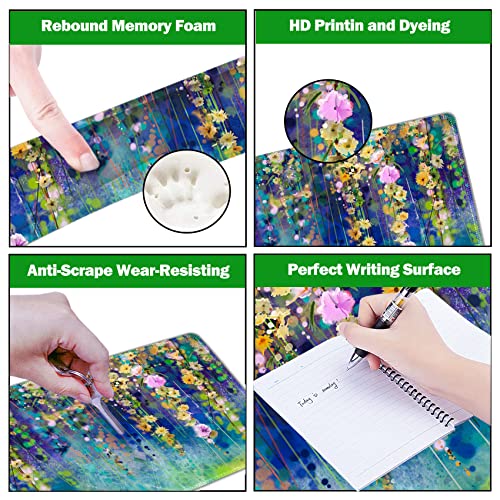 ARTSO Large Gaming Mouse Pad Set, Keyboard Wrist Rest Support + Mouse Wrist Cushion + Extended Mousepad + Coaster, 35x15.5in Multifunctional Desk Mat 4pcs, Oil Painting Flowers - color: Oil Painting Flowers