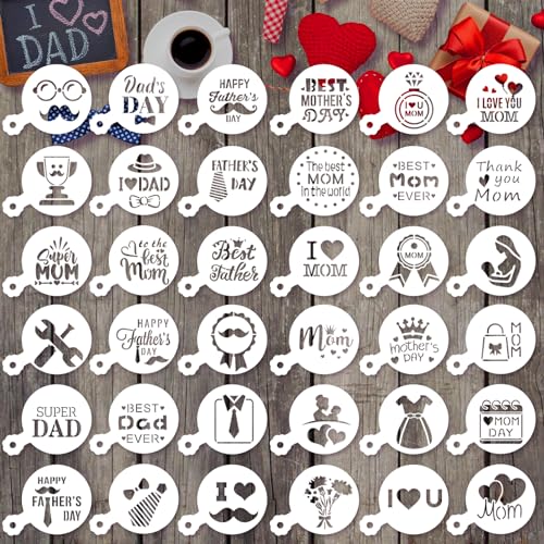JULBEAR 36Pcs Mother's Father's Day Cookie Cake Stencil Templates - style: Mother's Day and Father's Day