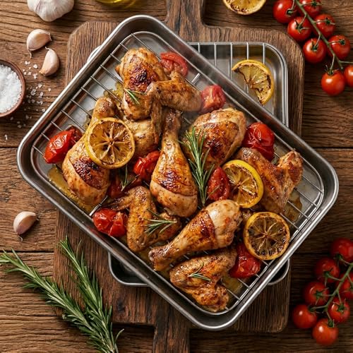 Baking Sheet with Wire Rack Set 304 Stainless Steel 10.4 x 8 Inch - size: 10.43 x 8 Inch
