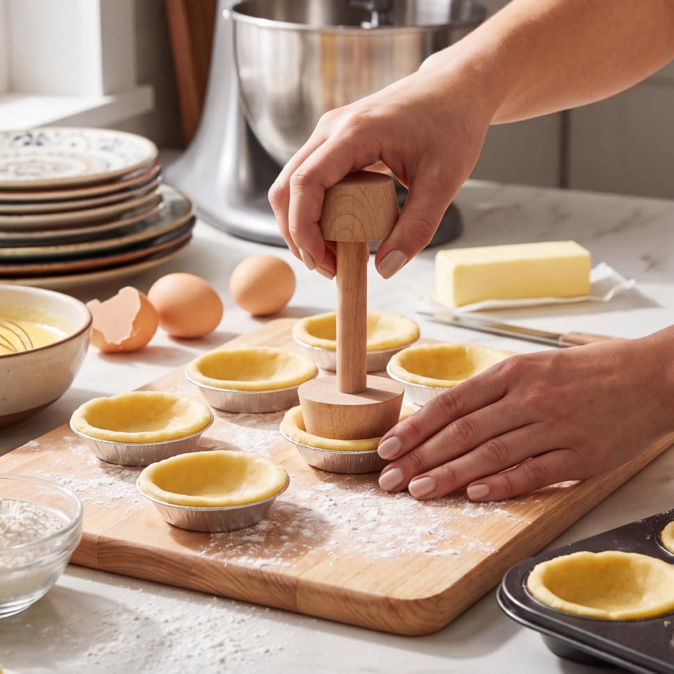 Egg Tarts Tamper, Wooden Double Side DIY Cake Shaping Kitchen Tool for Muffin Pecan Pies Cheesecakes Dessert