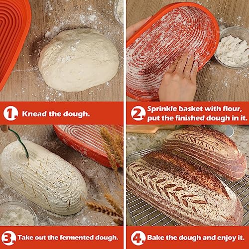 Webake Oval Bread Proofing Basket Silicone, 10 Inches Collapsible Sourdough Bread Baking Supplies Dough Proofing Bowl Containers Oven Safe Baking Gifts for Bakers - style: Oval