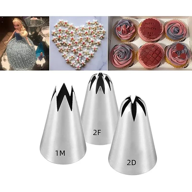 3pcs Large lcing Piping Tips, 39.37inch 2D 2F CakeCupcake Decorating Tip Set Kit, Star Drop Flower RosePetal Frosting Tip Pastry Nozzles, Baking Tools, KitchenGadgets