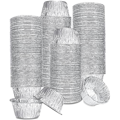 150 Pack Aluminum Foil Baking Cups 4 Oz, Disposable Ramekins Aluminum Cupcake Muffin Liners Silver Foil Baking Cups for Egg Tart, Baking, Cupcake, Pudding, Appetize - size: Silver-4OZ-150Pack
