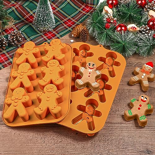 Webake Gingerbread Man Silicone Mold, 6-Cavity Christmas Molds Shaped with Gingerbread Man for Plaster, Cake, Soap, Jelly, Cookie (Pack of 2) - style: Gingerbread Man
