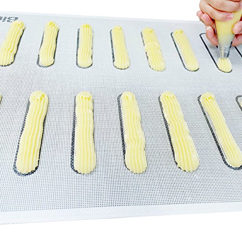 Bluedrop Eclair Baking Sheets Perforated Silicone Baking Mats For Bread Cookies Open Mesh Non Stick Oven Liner - size: 40x60cm Eclair Mat (12.5x2.5cm+6x1.8cm Shape)