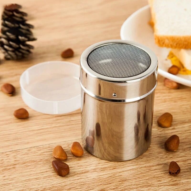 Powdered Sugar Shaker Duster Stainless Steel Dusting Powder Container Fine Mesh Shaker Powder Cans with Lid Flour Dispenser(M) - size: M
