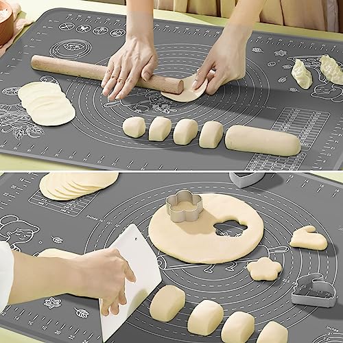 Silicone Baking Mat 32x24 inch, Extra Thick Non-stick Pastry Mat with Measurements and Edge Heightening, Food Grade Silicone for Countertop Dough Rolling Making Bread, Cookies, Pizza, Fondant, Pasta - color: Dark Gray, size: 32"L x 24"W