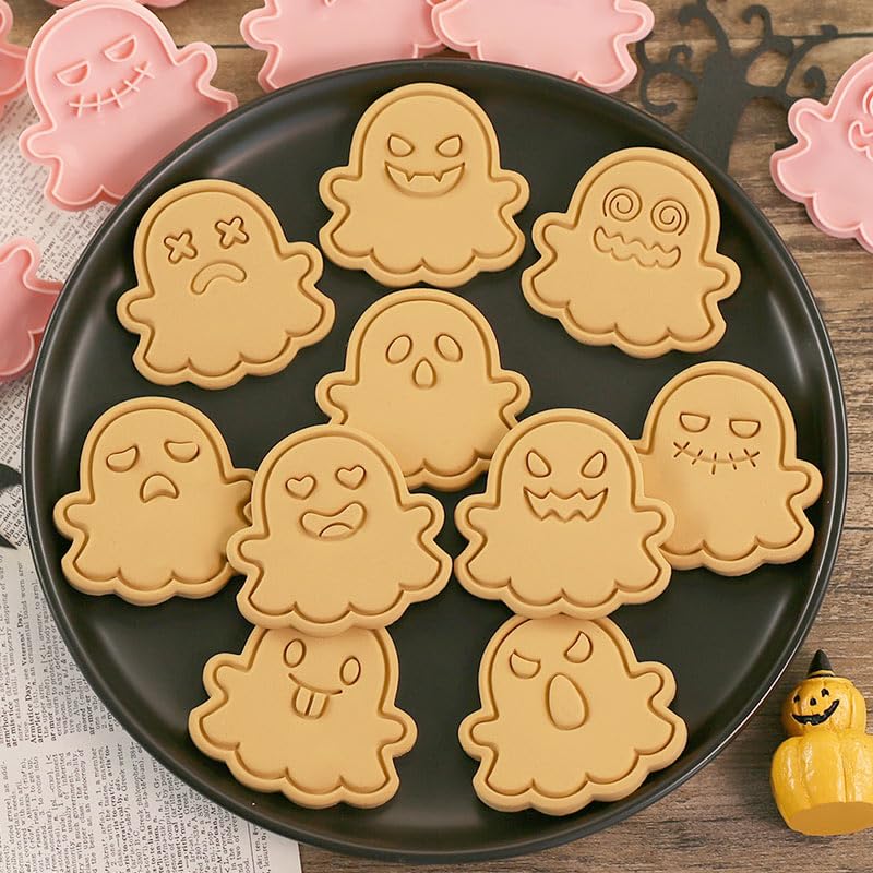 8 Piece Mini Ghost Cookie Cutters, 3d Halloween Cookie Stamps - color: Ghost