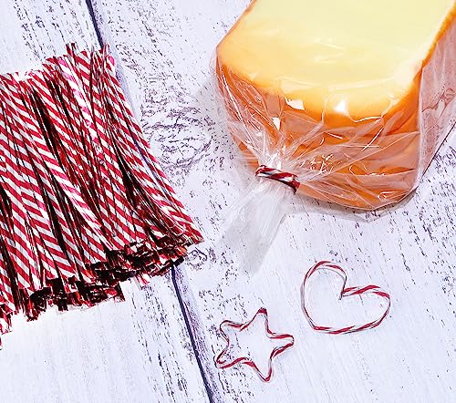 Mini Skater 4" Metallic Twist Ties Foil Bread Ties for Packaging Bakery Candy Goodies Cookies Gift Cellophane Treat Bags Christmas Wedding Party Favor Supplies,500Pcs (Red Stripe)