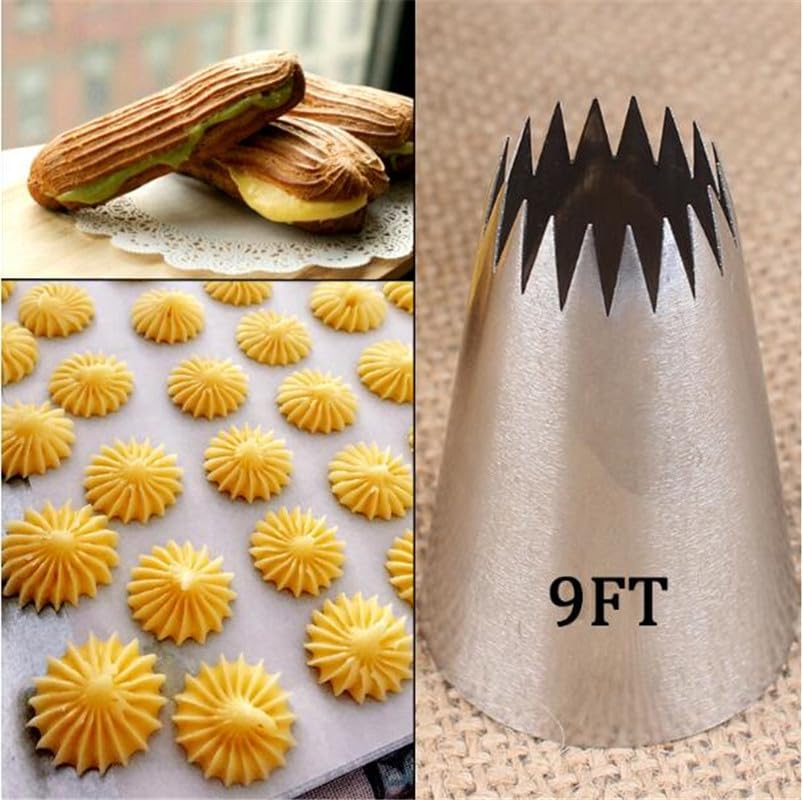 Piping Tip, Piping Tips for Eclair, Open Star Pastry Tip Large for Piping, Icing Tips, Decorating Tools, Icing and Piping Tips (9FT)