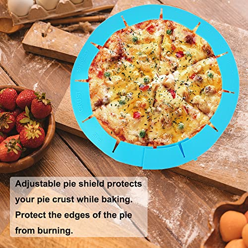 Adjustable Silicone Pie Crust Shield Pie BPA-free Protectors Cover Kitchen Tool for Baking Pie Pizza, Fits 8-11.5 Inches Pie (Blue-2pcs) - color: Blue-2pcs