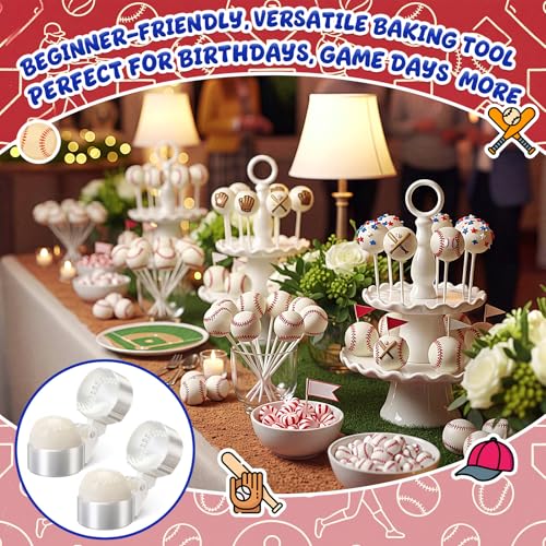 2 Pcs Baseball Cake Pop Mold with 100 Pcs Sticks, Baseball Mold for Sports Ball Theme Cake Decoration, Candy, Cupcake Decorations, Baking Tools Accessories for Home Baking, Birthday Party - style: Baseball
