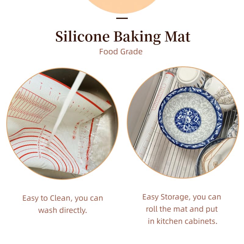 Large 24" x 16" Silicone Baking Mat | Non-Slip Pastry & Dough Mat with Dough scraper | Ideal for Rolling Out Pie Crusts, Fondant, and More | Oven-Safe Silicone Liner (24''L X 16''W) - size: 24"L x 16"W