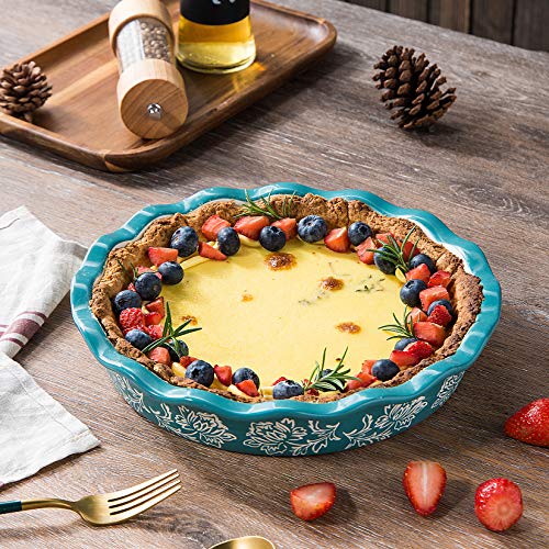 Wisenvoy Pie Pan Ceramic Pie Dish Pie Plate Porcelain Deep Dish Pie Pan Non-Stick Pie Pans - color: Blue Green