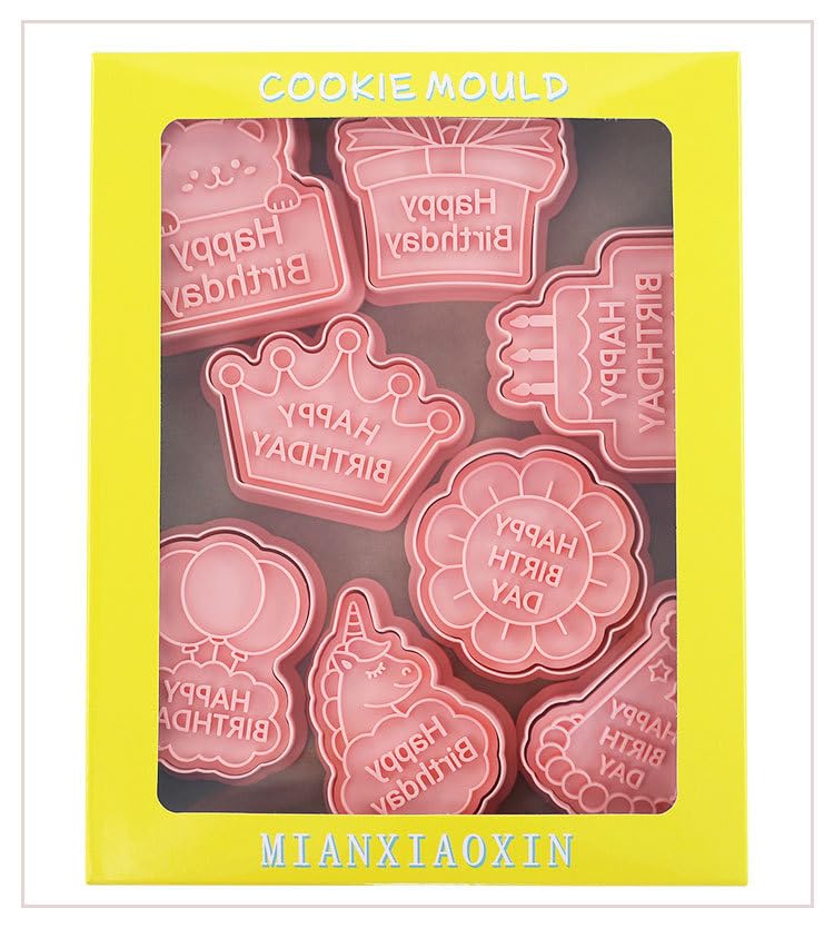 Happy Birthday Cookie Cutters,8pcs Biscuit Mould,Birthday Party Cookie Stamps Set,Kitchen Tools Plastic Cookie Press (Happy Birthday) - color: Happy Birthday