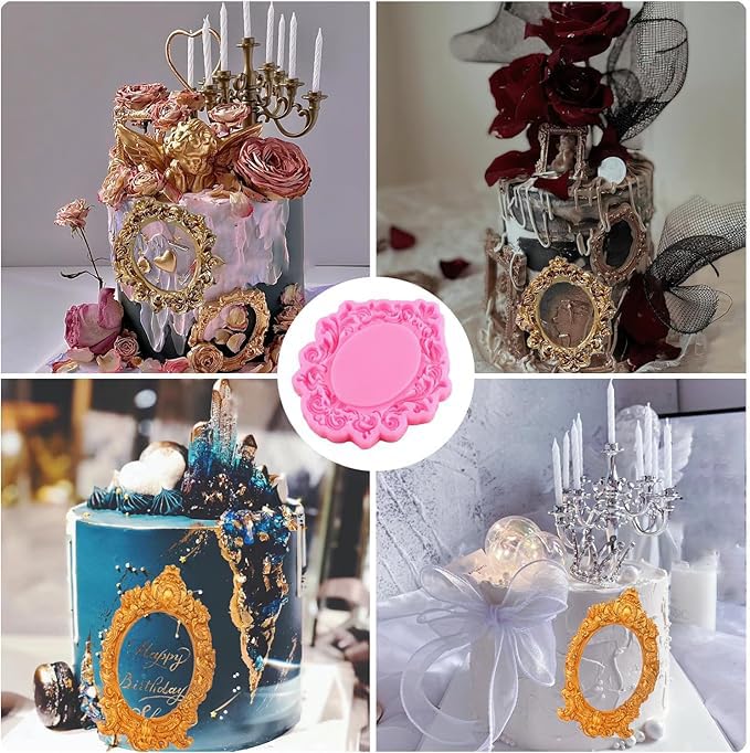 Mujiang Baroque Frame Silicone Mold Photo Frame Fondant Molds Set Of 2 - color: Style D