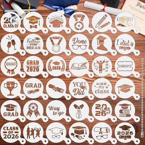 JULBEAR Graduation Cookie Stencils 36 Pcs Class of 2026 Reusable Templates - style: Graduation Style