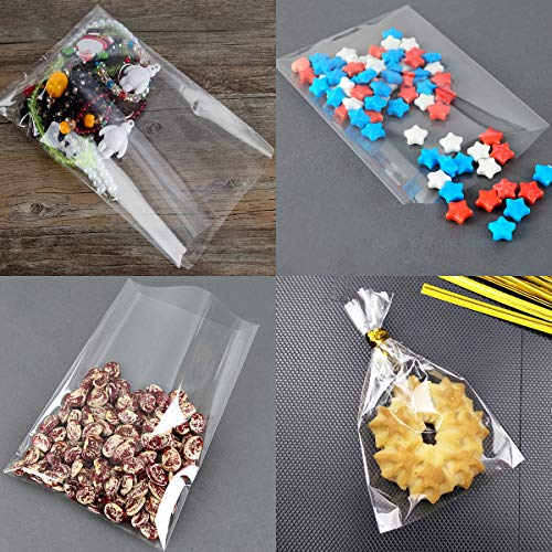 Cake Pop Bags, Augshy 300 Pcs Cellophane Treat Bags 3x5 with 300 Twist Ties 1.4 mils Thickness OPP Plastic Bags for Lollipop Candy Chocolate Cookie Wrapping Buffet (Pack of 3) - size: 3x5 Inches (Pack of 3)