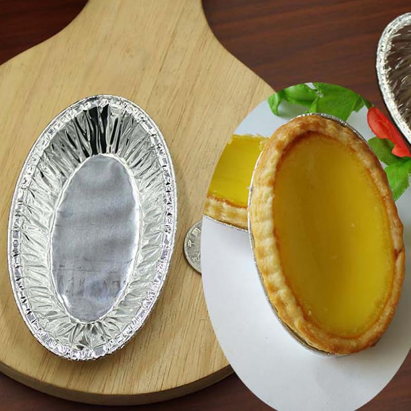 250Pcs Disposable Foil Egg Tart Cups Oval Mini Baking Pans Small Baking Cups for Tarts Quiches and Oysters Holder